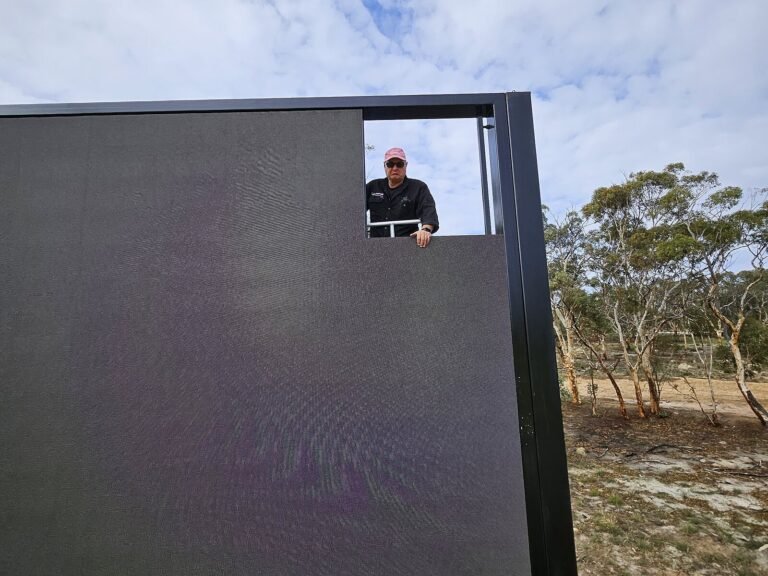 Installing the full-colour LED screen at Calingiri Sporting Club