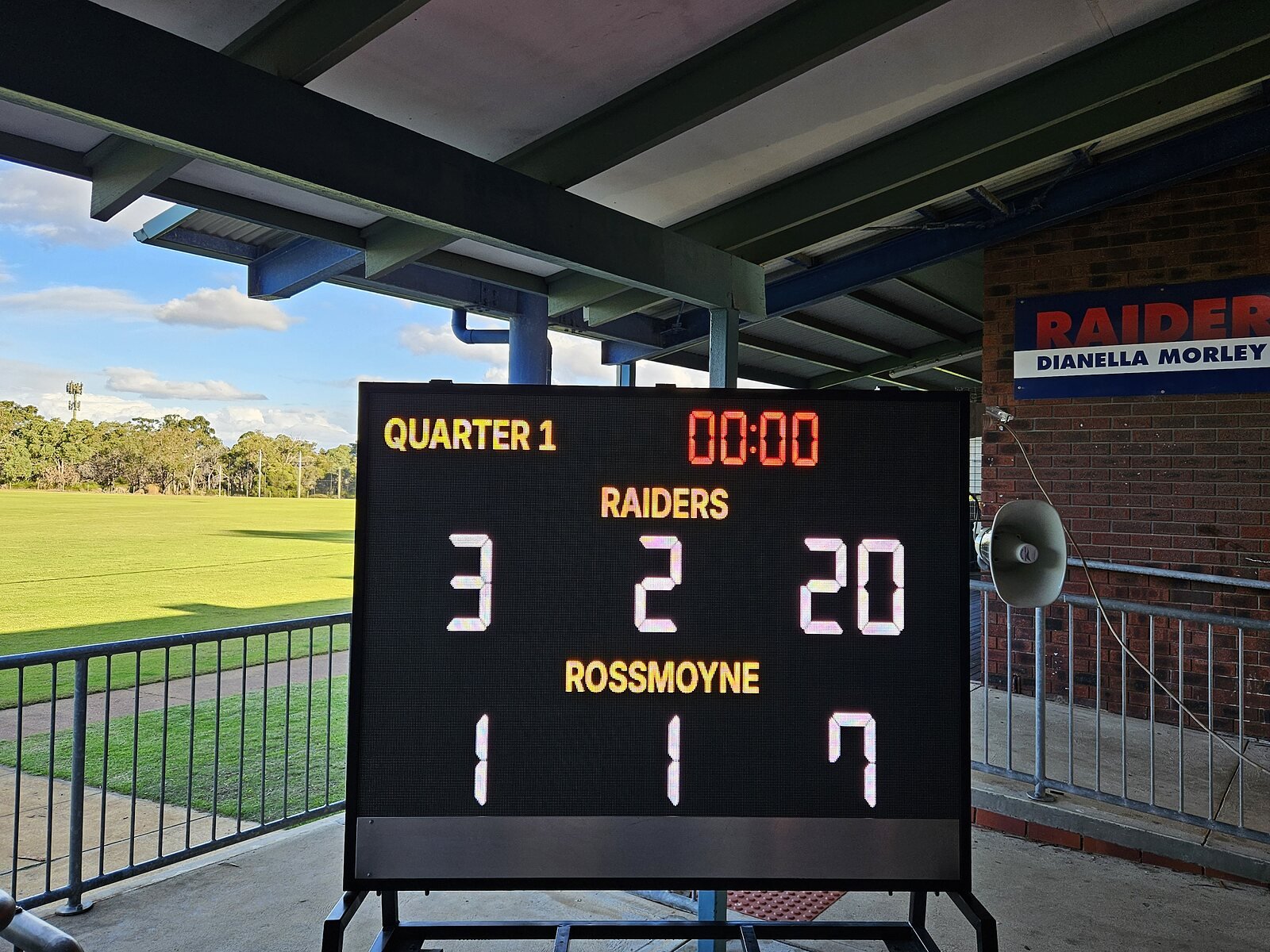 Dianella Morley AFC portable full-colour LED scoreboard running Olympyx