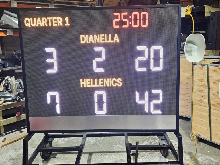 Dianella portable full-colour LED scoreboard in the iCatcher workshop