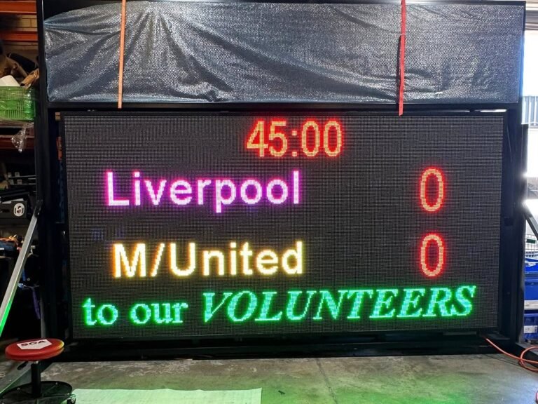 Full-colour LED scoreboard thanking club volunteers