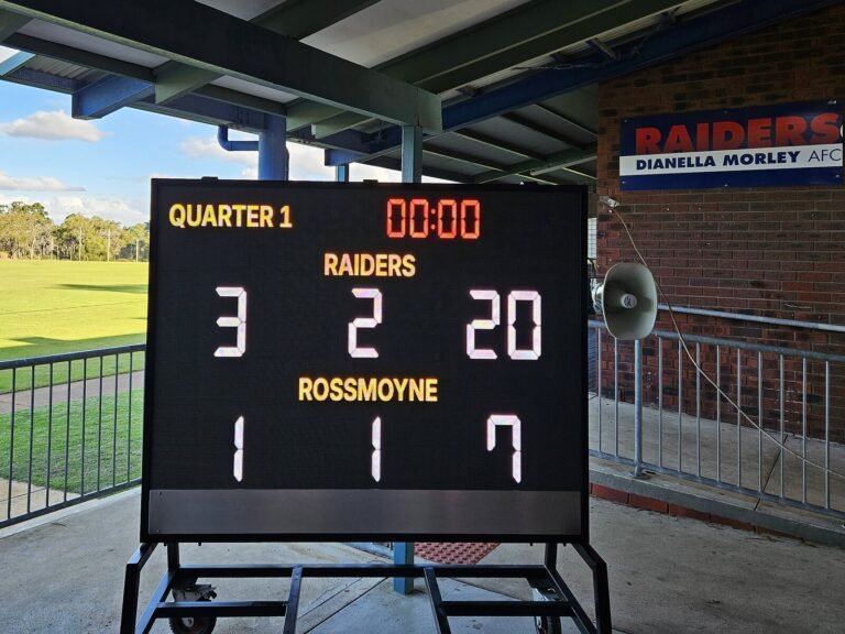 Portable LED scoreboard at Dianella Morley AFC, Perth
